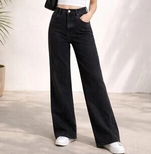 Ceros Jeans Women 29 Black Faded Wide Leg High Rise Stretch Denim EUC